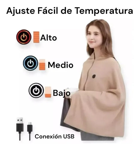 Manta Calefactora Eléctrica Multiusos Poncho Usb